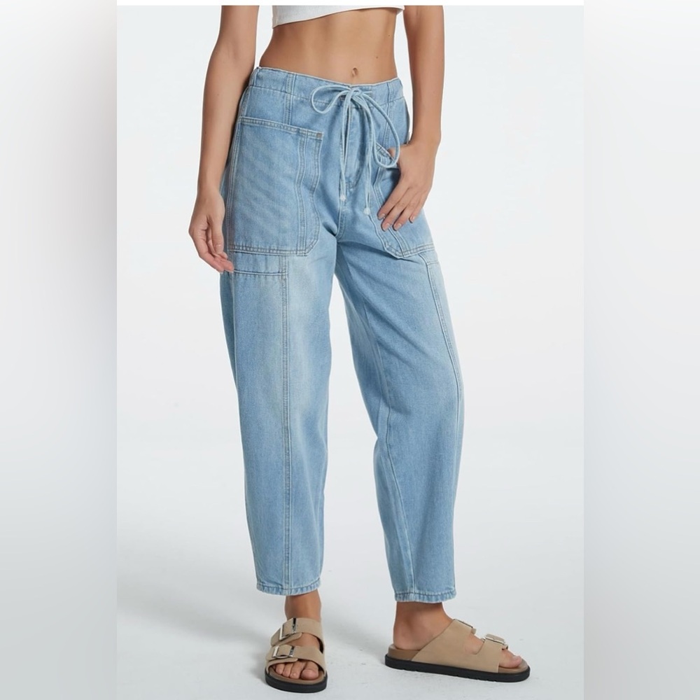 Tie-Waist Barrel-Leg Jeans